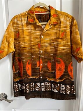 Men's Vintage 60s 70s Tiki Liberty House Tropicana Hawaii Yacht Ocean Shirt. M